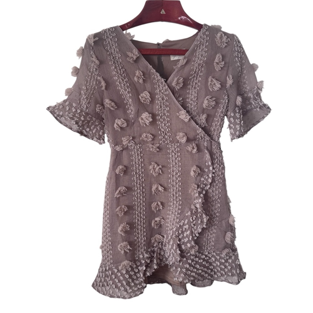 Bella Ella Boutique Boho Textured Mini Tan Dress Cottage Core Coastal